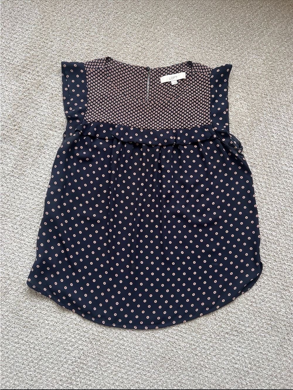 Ann Taylor LOFT Navy Polka Dot Cap-Sleeve Blouse